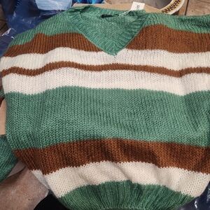 Green and Brown Striped Men's Sweater